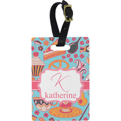 Dessert & Coffee Plastic Luggage Tag - Rectangular w/ Name and Initial