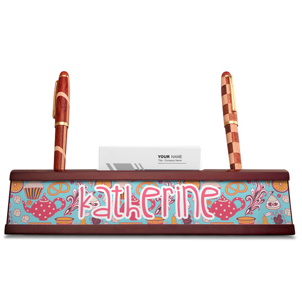 Dessert & Coffee Red Mahogany Nameplates with Business Card Holder - Straight