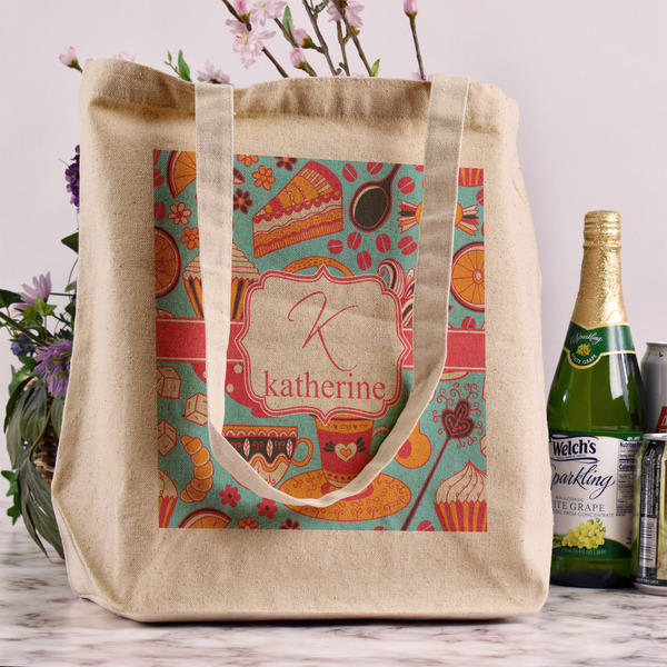 Dessert & Coffee Reusable Cotton Grocery Bag - In Context