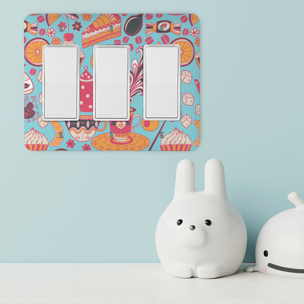 Dessert & Coffee Rocker Light Switch Covers - Triple - IN CONTEXT