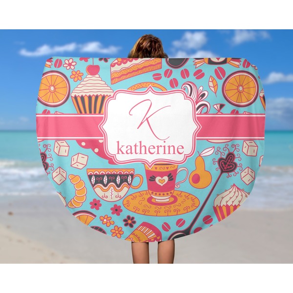 Dessert & Coffee Round Beach Towel - In Use