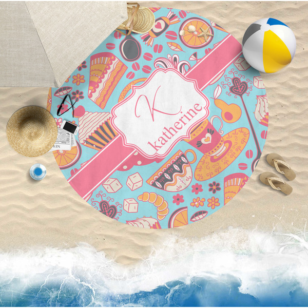 Dessert & Coffee Round Beach Towel Lifestyle
