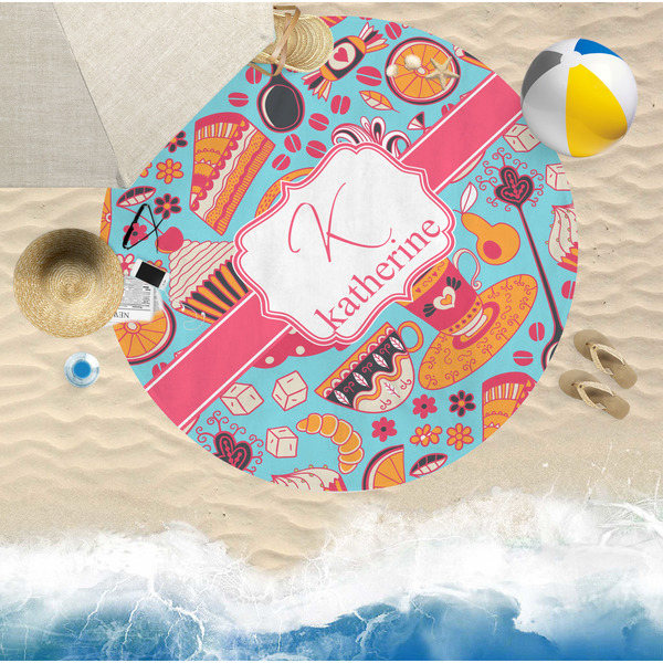 Dessert & Coffee Round Beach Towel Lifestyle