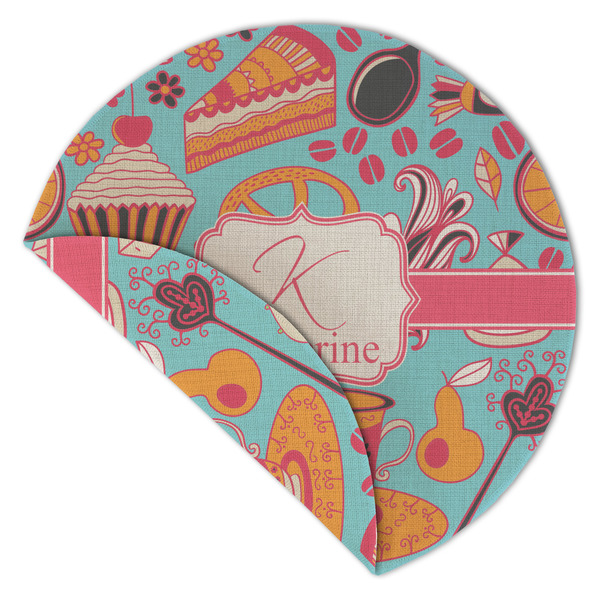 Dessert & Coffee Round Linen Placemats - Front (folded corner double sided)