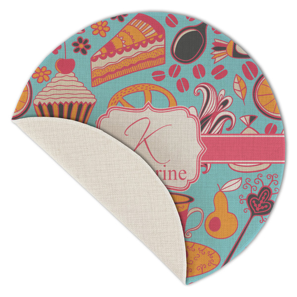 Dessert & Coffee Round Linen Placemats - Front (folded corner single sided)