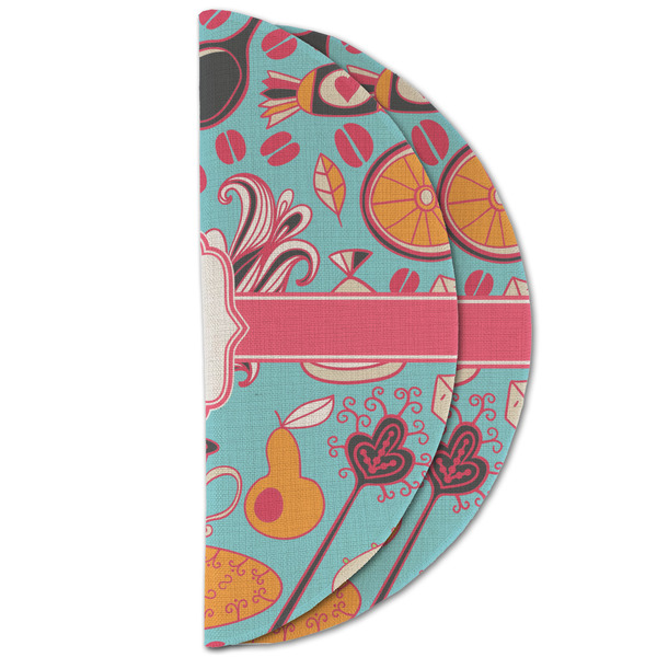 Dessert & Coffee Round Linen Placemats - HALF FOLDED (double sided)