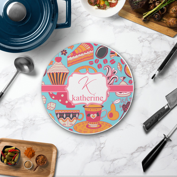 Dessert & Coffee Round Stone Trivet - In Context View