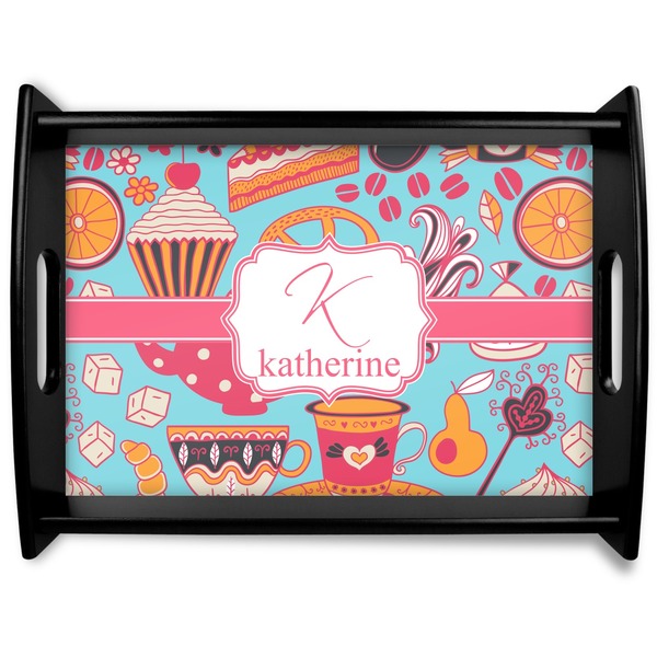 Custom Dessert & Coffee Black Wooden Tray - Large (Personalized)