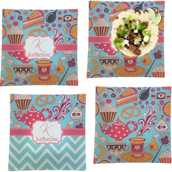 Dessert & Coffee Set of 4 Glass Square Lunch / Dinner Plate 9.5" (Personalized)