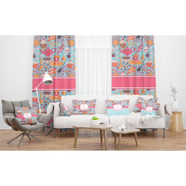 Dessert & Coffee Sheer and Custom Curtains in Room with Matching Pillows
