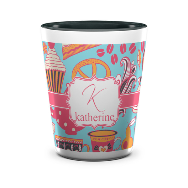 Custom Dessert & Coffee Ceramic Shot Glass - 1.5 oz - Two Tone - Set of 4 (Personalized)