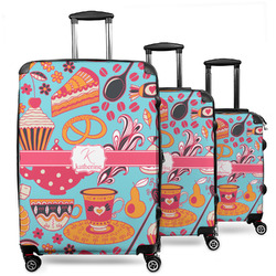 Dessert & Coffee 3 Piece Luggage Set - 20" Carry On, 24" Medium Checked, 28" Large Checked (Personalized)