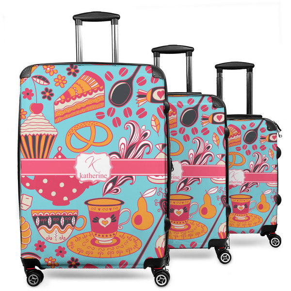 Custom Dessert & Coffee 3 Piece Luggage Set - 20" Carry On, 24" Medium Checked, 28" Large Checked (Personalized)