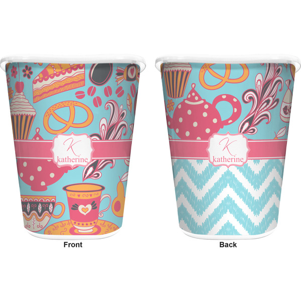 Dessert & Coffee Trash Can White - Front and Back - Apvl