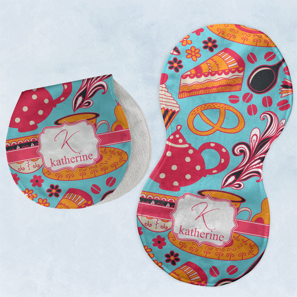 Custom Dessert & Coffee Burp Pads - Velour - Set of 2 w/ Name and Initial