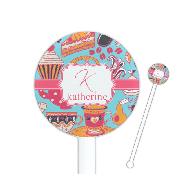 Custom Dessert & Coffee 5.5" Round Plastic Stir Sticks - White - Single Sided (Personalized)