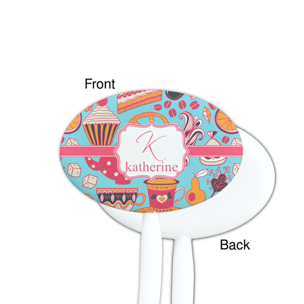 Dessert & Coffee White Plastic 7" Stir Stick - Single Sided - Oval - Front & Back