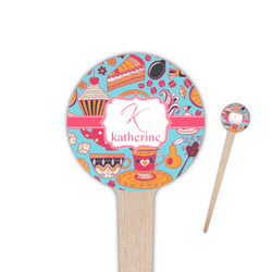 Dessert & Coffee 4" Round Wooden Food Picks - Single Sided (Personalized)