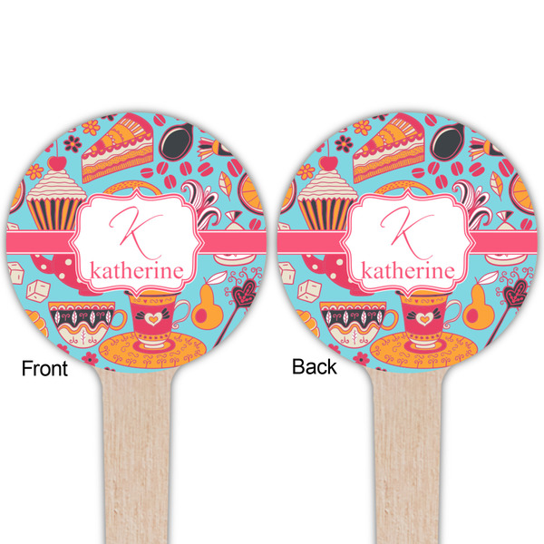 Dessert & Coffee Wooden 4" Food Pick - Round - Double Sided - Front & Back