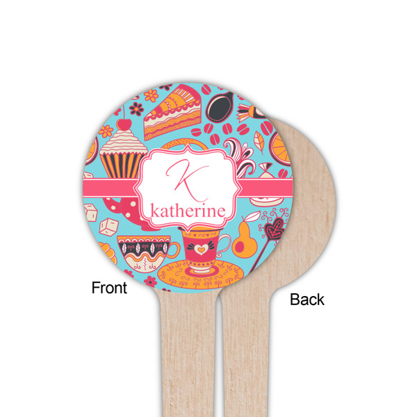 Dessert & Coffee Wooden 4" Food Pick - Round - Single Sided - Front & Back
