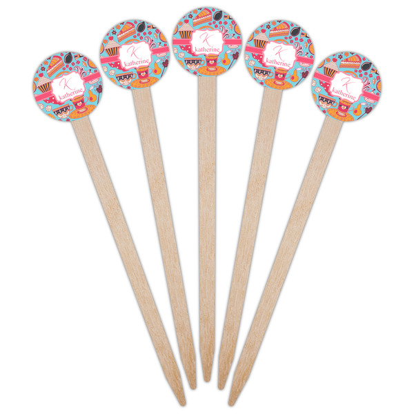 Dessert & Coffee Wooden 6" Food Pick - Round - Fan View
