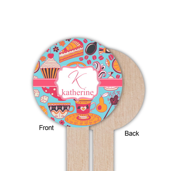 Dessert & Coffee Wooden 6" Food Pick - Round - Single Sided - Front & Back