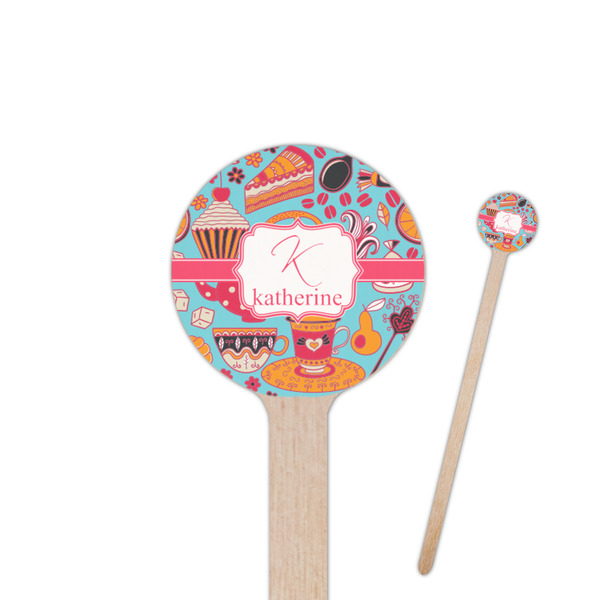 Custom Dessert & Coffee 6" Round Wooden Stir Sticks - Single Sided (Personalized)