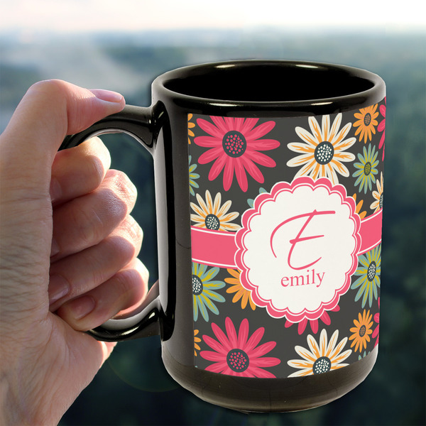 Daisies 15oz. Black Mug - LIFESTYLE