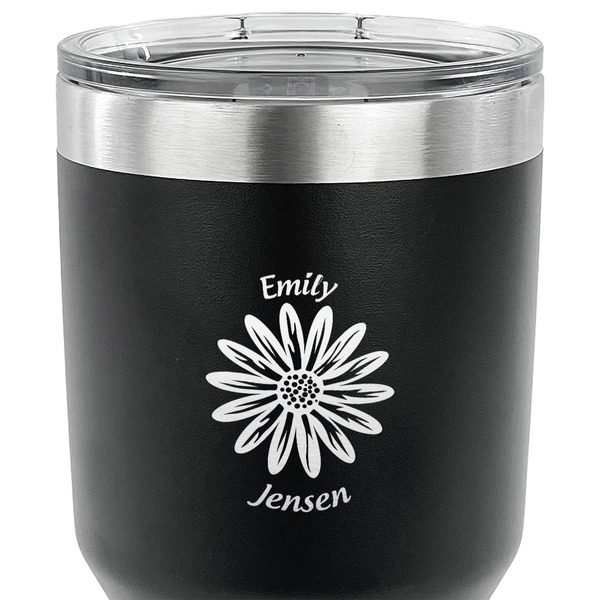 Daisies 30 oz Stainless Steel Ringneck Tumbler - Black - CLOSE UP