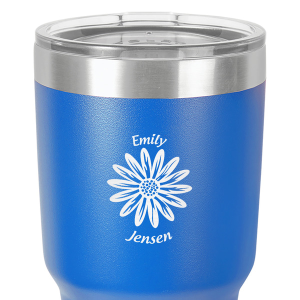Daisies 30 oz Stainless Steel Ringneck Tumbler - Blue - Close Up