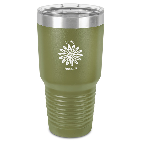 Custom Daisies 30 oz Stainless Steel Tumbler - Olive - Single-Sided (Personalized)