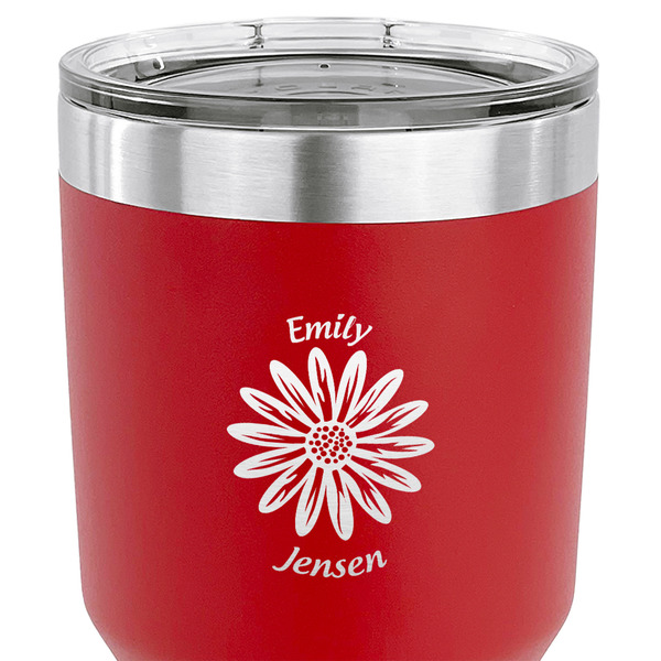 Daisies 30 oz Stainless Steel Ringneck Tumbler - Red - CLOSE UP