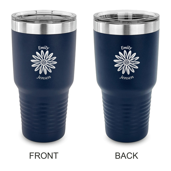 Custom Daisies 30 oz Stainless Steel Tumbler - Navy - Double Sided (Personalized)