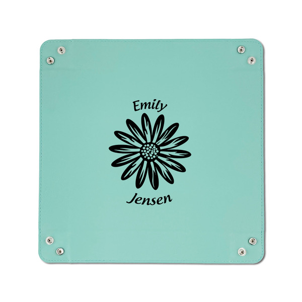 Daisies 6" x 6" Teal Leatherette Snap Up Tray - APPROVAL