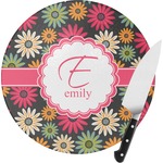 Daisies Round Glass Cutting Board - Small (Personalized)