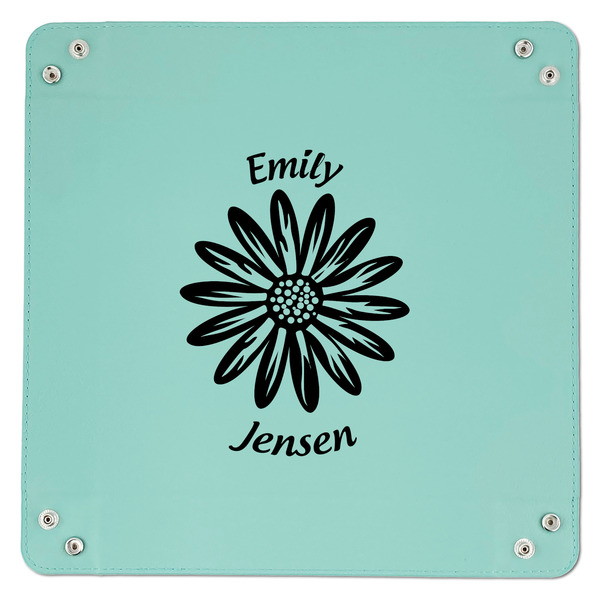 Daisies 9" x 9" Teal Leatherette Snap Up Tray - APPROVAL