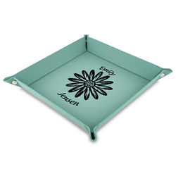 Daisies 9" x 9" Teal Faux Leather Valet Tray (Personalized)