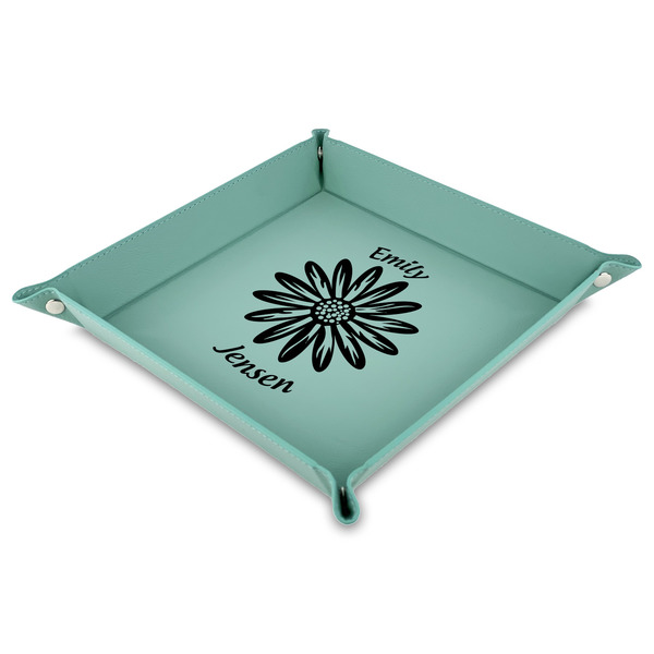 Custom Daisies 9" x 9" Teal Faux Leather Valet Tray (Personalized)