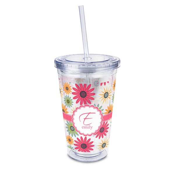 Custom Daisies 16oz Double Wall Acrylic Tumbler with Lid & Straw - Full Print (Personalized)