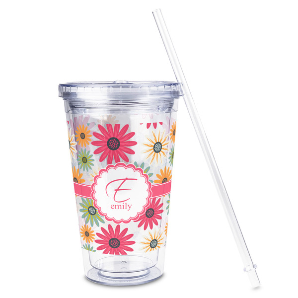 Daisies Acrylic Tumbler - Full Print - Front straw out