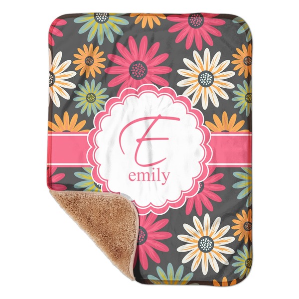 Custom Daisies Sherpa Baby Blanket - 30" x 40" w/ Name and Initial