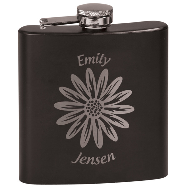 Custom Daisies Black Flask Set (Personalized)