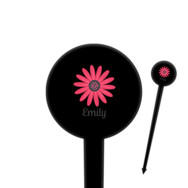 Custom Daisies 4" Round Plastic Food Picks - Black - Single Sided (Personalized)