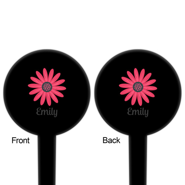 Daisies Black Plastic 4" Food Pick - Round - Double Sided - Front & Back