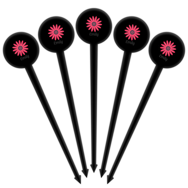 Daisies Black Plastic 4" Food Pick - Round - Fan View