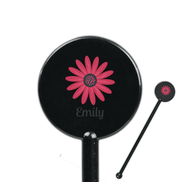 Custom Daisies 5.5" Round Plastic Stir Sticks - Black - Single Sided (Personalized)