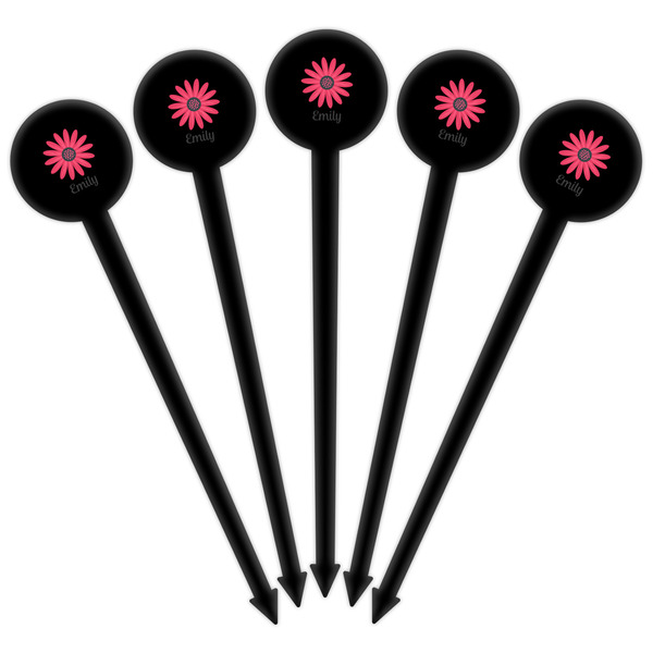 Daisies Black Plastic 6" Food Pick - Round - Fan View