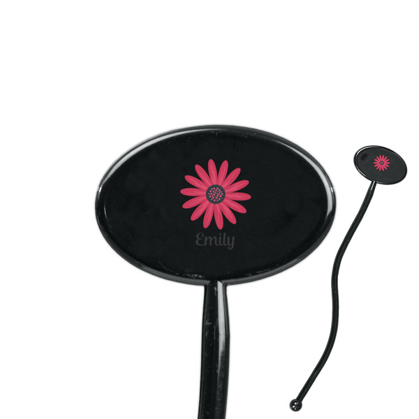Custom Daisies 7" Oval Plastic Stir Sticks - Black - Single Sided (Personalized)