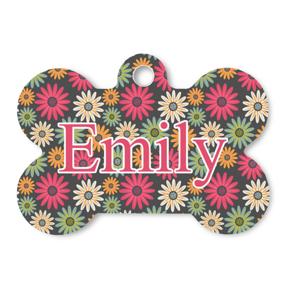 Custom Daisies Bone Shaped Dog ID Tag - Large (Personalized)