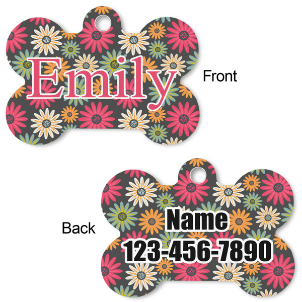 Daisies Bone Shaped Dog Tag - Front & Back